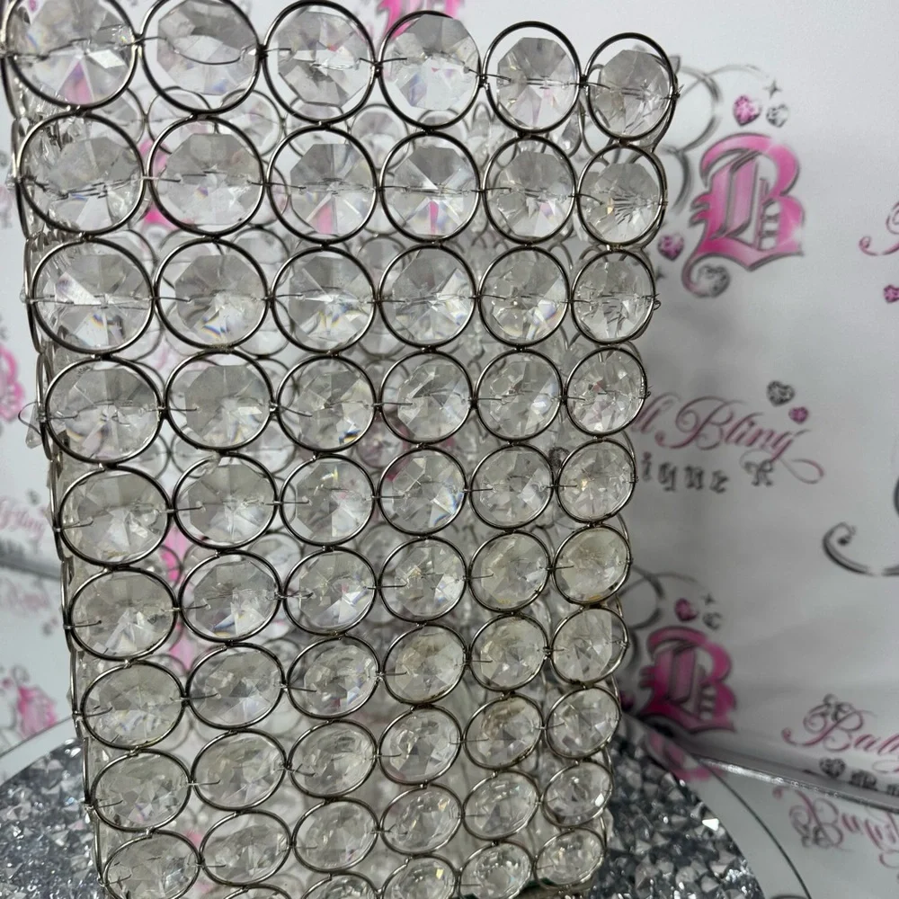 Crystal-Embellished Silver Organizer basket bling diamonds mirror